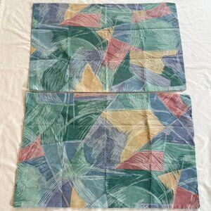 (2) DAN RIVER Vintage Pillowcases Geometric 80s 90s Queen Southwest Style